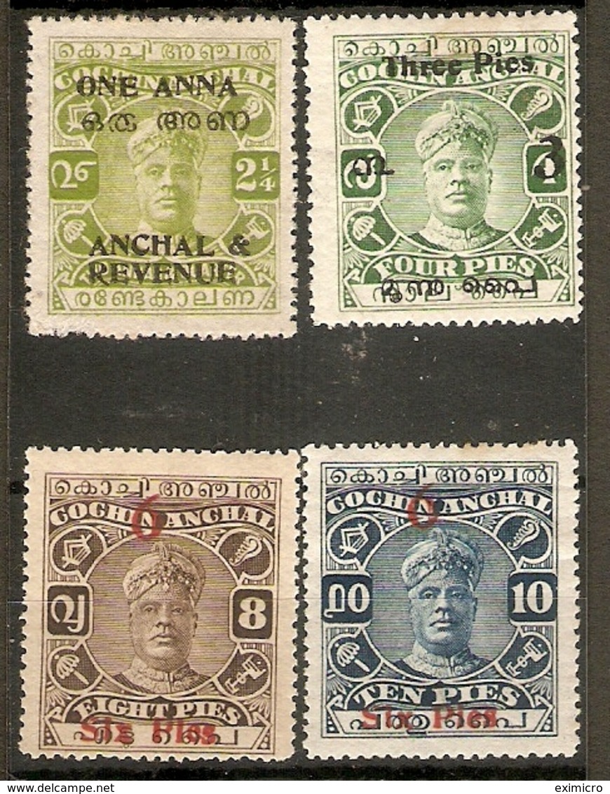 INDIA - COCHIN 1928 - 1934 VALUES SG 50, 51, 65, 66  MOUNTED MINT  Cat £12 - Cochin