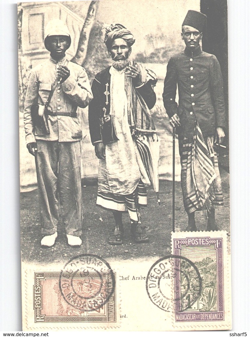 DIEGO-SUAREZ MADAGASCAR Chef Arabe Et Sa Suite Avec Timbres Et Cachet 1908 - Madagaskar