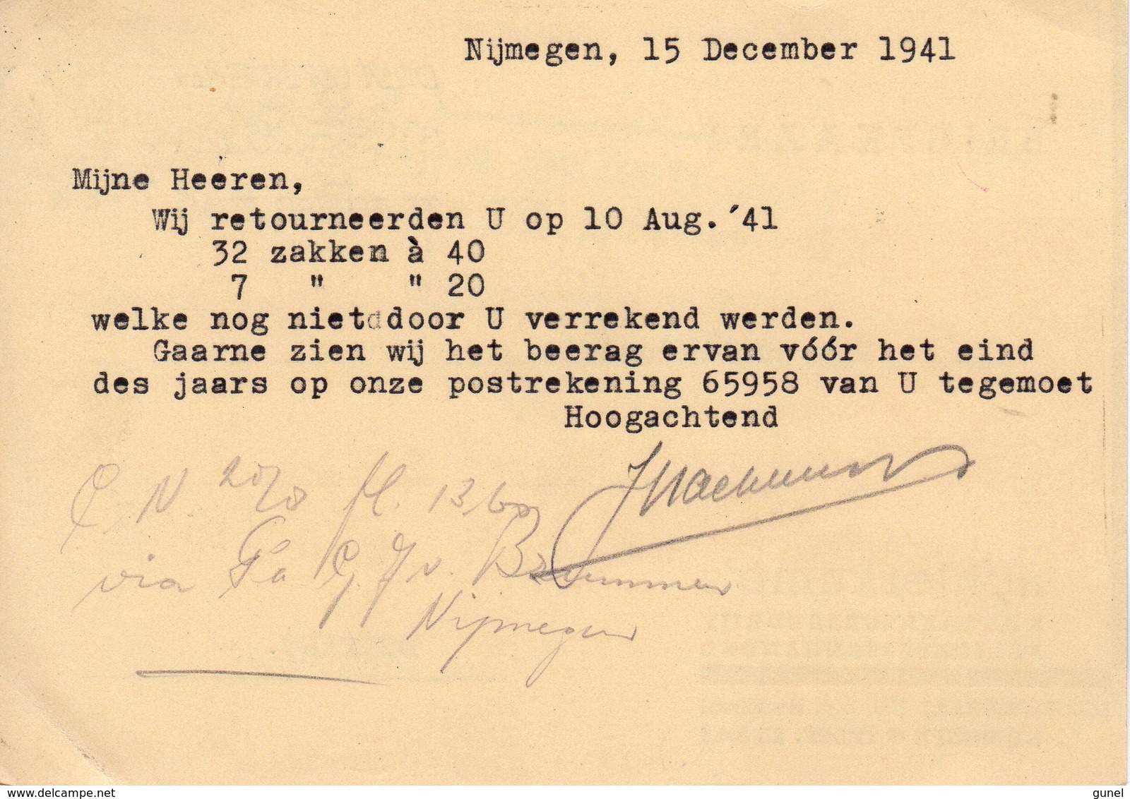 15 XII 1941 Bk Met Firmalogo Van Nijmegen Naar Boekelo - Poststempels/ Marcofilie