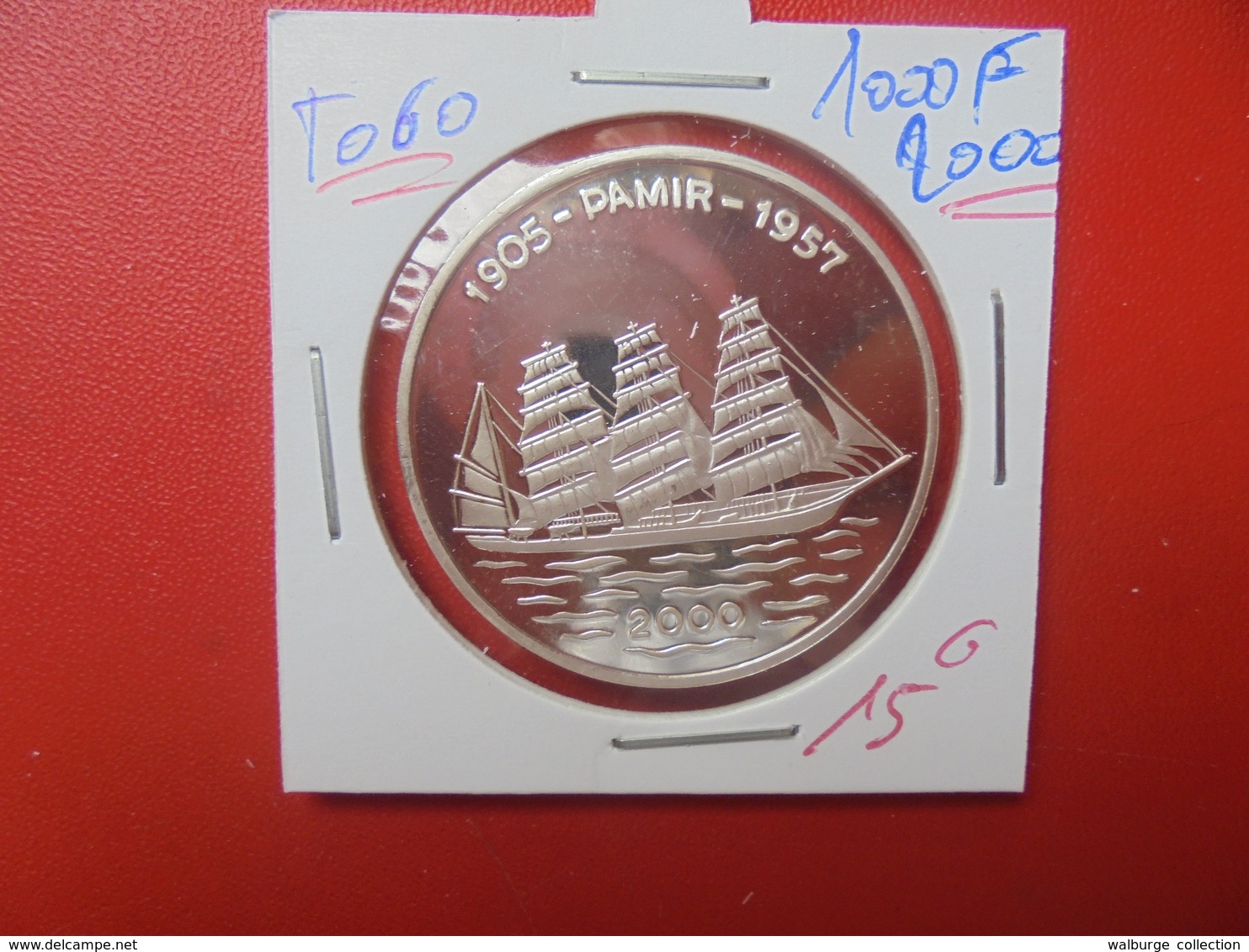 TOGO "BATEAU" 1000 FRANCS 2000 ARGENT SUP/FDC (A.9) - Togo