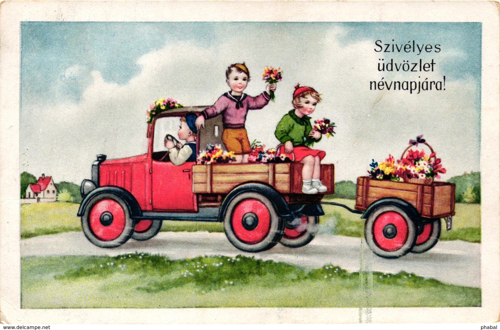 Children Travelling With A Truck, Old Postcard - Humorous Cards