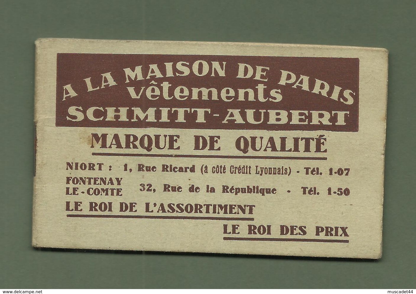 CALENDRIER DE POCHE CALEPIN 1940 NIORT FONTENAY LE COMTE A LA MAISON DE PARIS SCHMITT AUBERT - Small : 1921-40