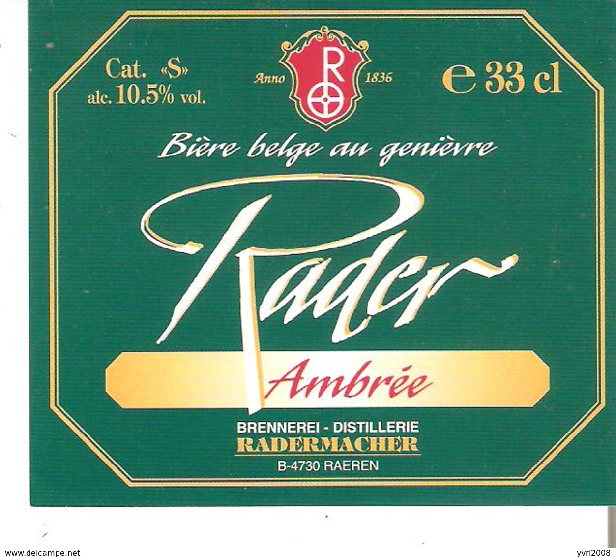 Etiquette De La Bière RADER Ambrée - RADERMACHER à RAEREN - Bière