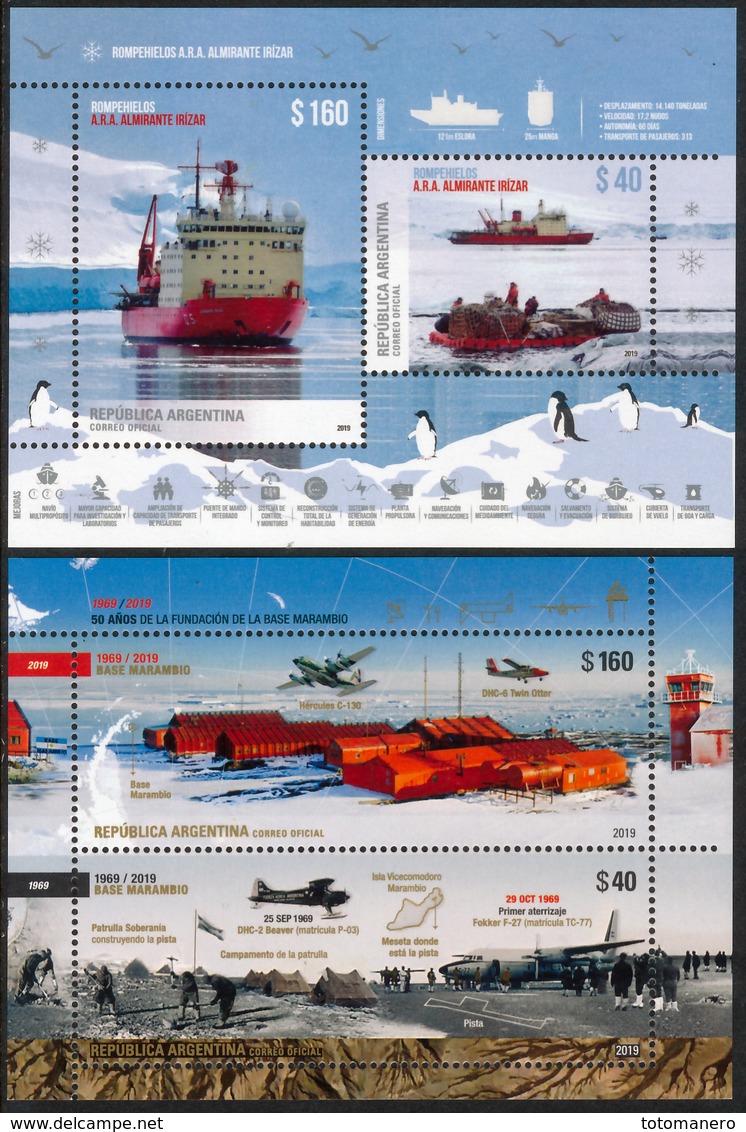 ARGENTINA ANTARTIDA 2019, Antarctic Icebreaker Ship IRIZAR And Marambio Airbase Station S/Sheets** - Spedizioni Antartiche