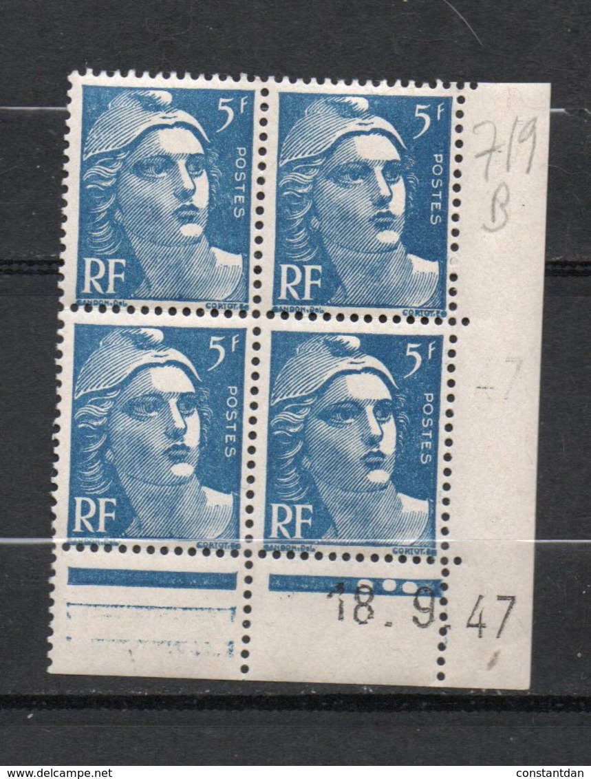 FRANCE N°719B 5F BLEU TYPE MARIANNE DE GANDON COIN DATE DU 18.9.1947  NEUF SANS CHARNIERE - 1940-1949