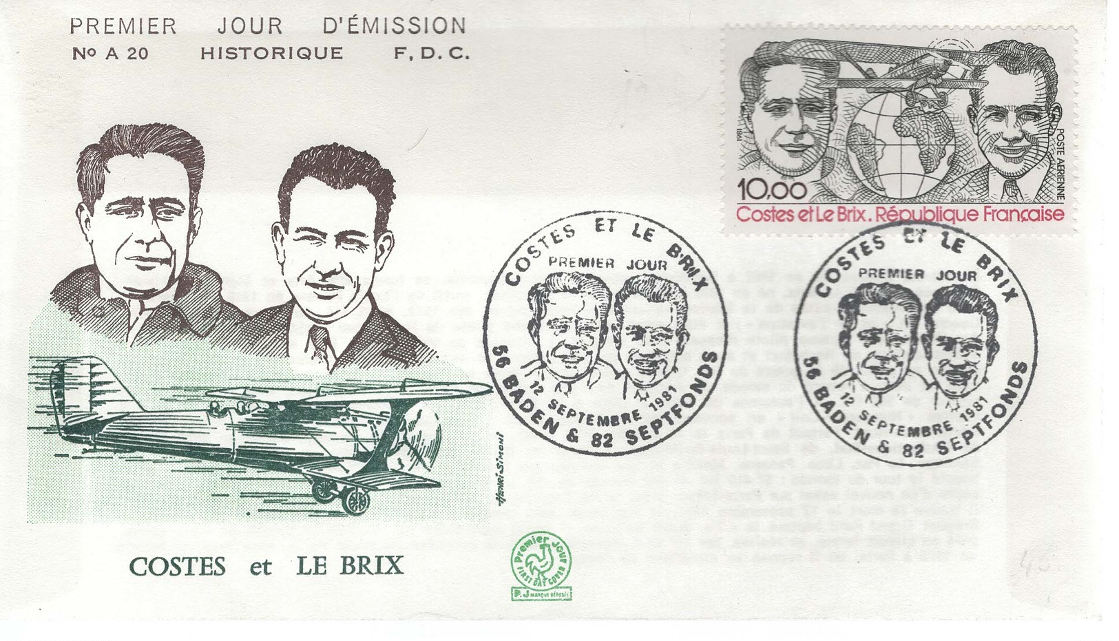 FDC -  Enveloppe 1er Jour COSTES ET LE BRIX - 12 Septembre 1981 - BADEN - 1980-1989