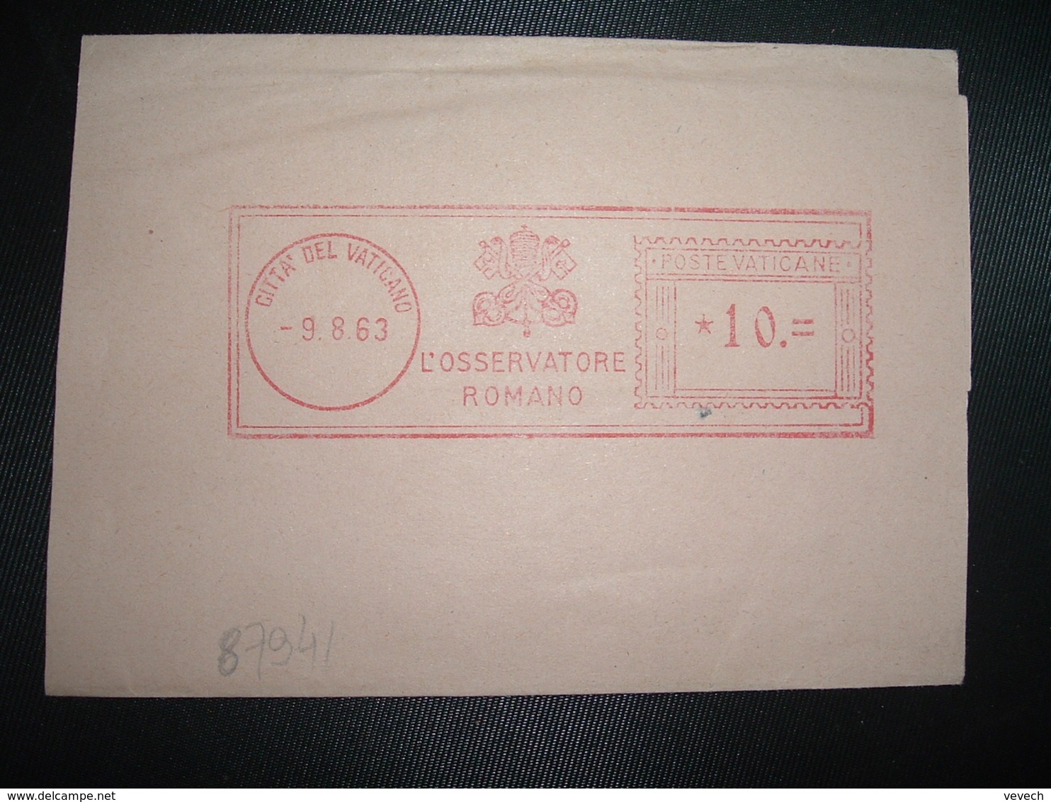 BJ EMA à 10 Du 9 8 63 CITA DEL VATICANO L'OSSERVATORE ROMANO - Franking Machines (EMA)