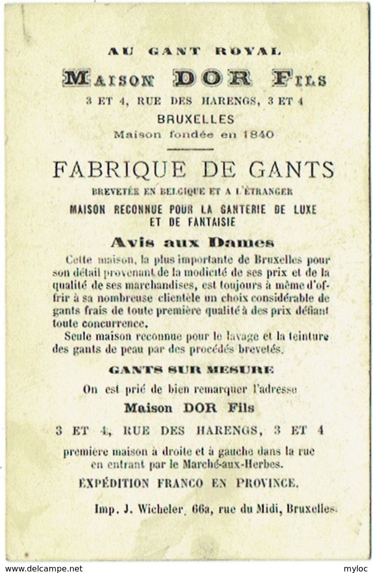Carte Visite. Au Gant Royal. Maison DOR. Bruxelles, Rue Des Harengs. Exposition 1880. Fabrique De Gants. - Cartes De Visite