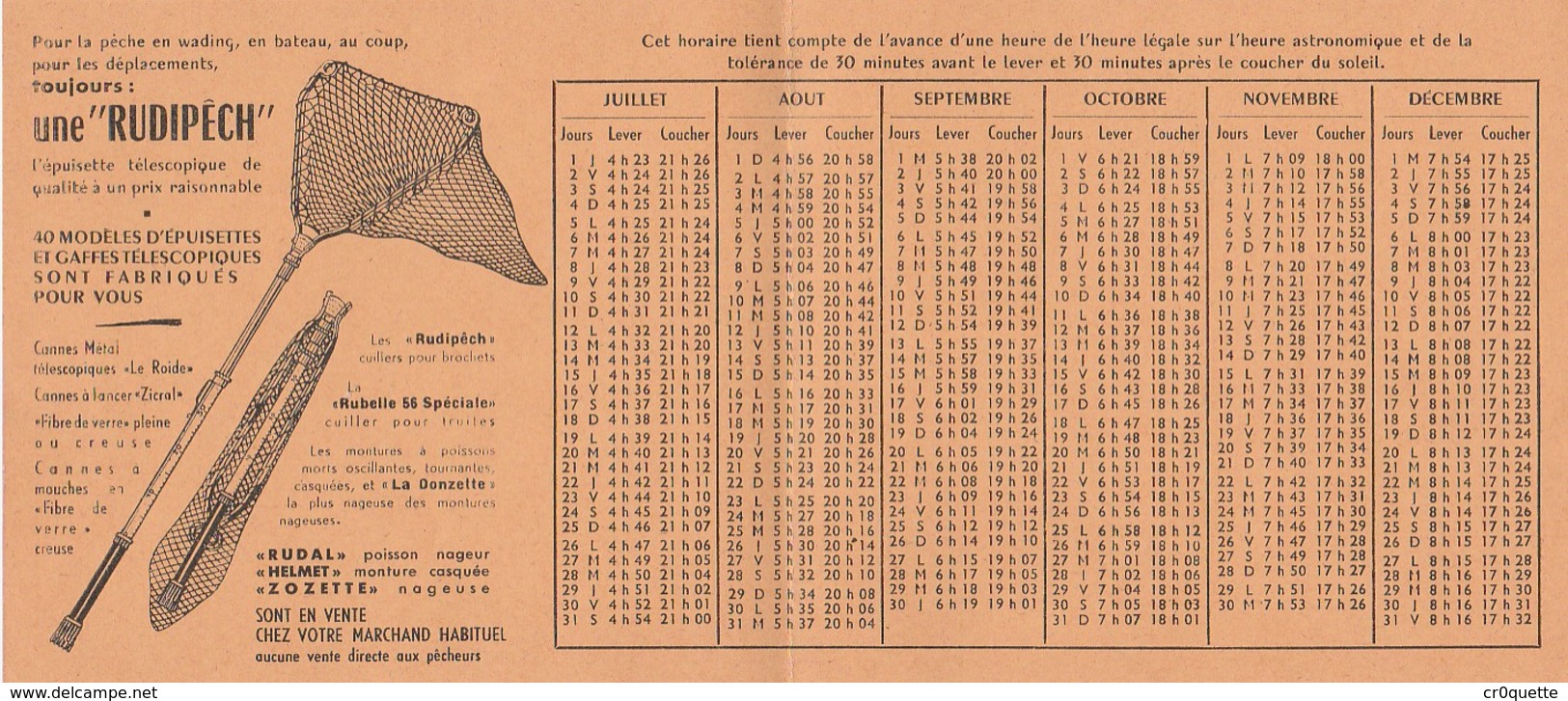 VIEILLE PUBLICITE CANNE A PÊCHE LE ROIDE Avec HORAIRE DE PÊCHE 1965 - Pêche