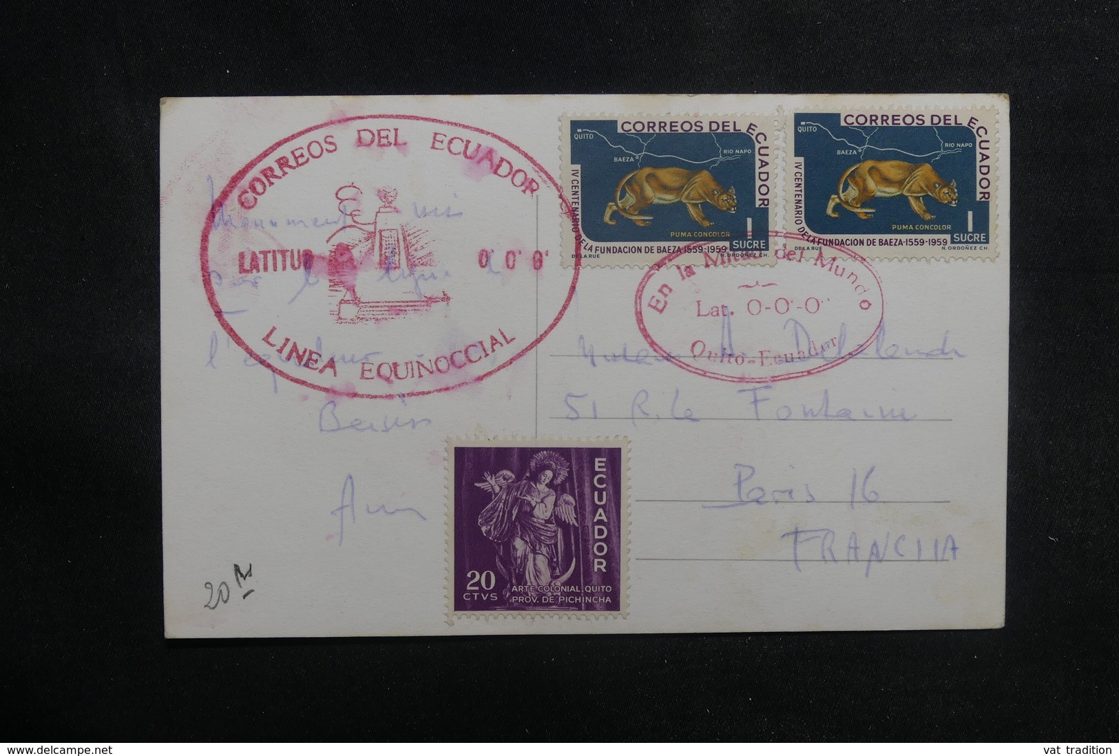 EQUATEUR - Oblitération De La Ligne D'Equateur Sur Carte Postale Pour La France - L 38924 - Equateur