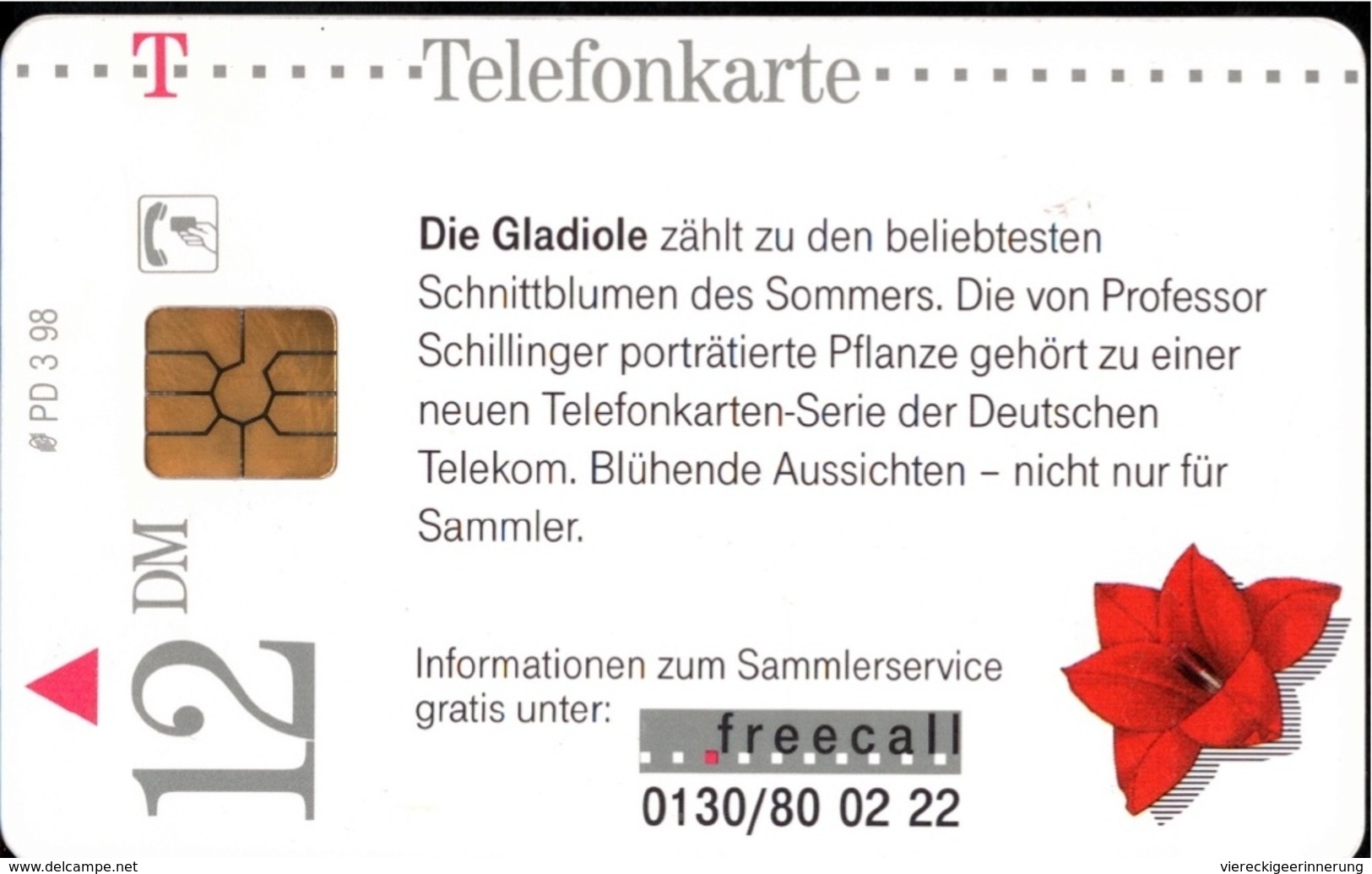 ! Telefonkarte, Telecarte, Phonecard, 1998, PD3, Blumen, Flowers, Gladiole, Germany - P & PD-Reeksen : Loket Van D. Telekom