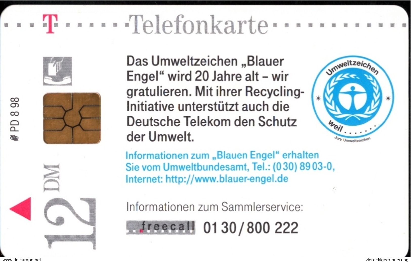 ! Telefonkarte, Telecarte, Phonecard, 1998, PD8, Umweltzeichen Blauer Engel, Germany - P & PD-Series : D. Telekom Till