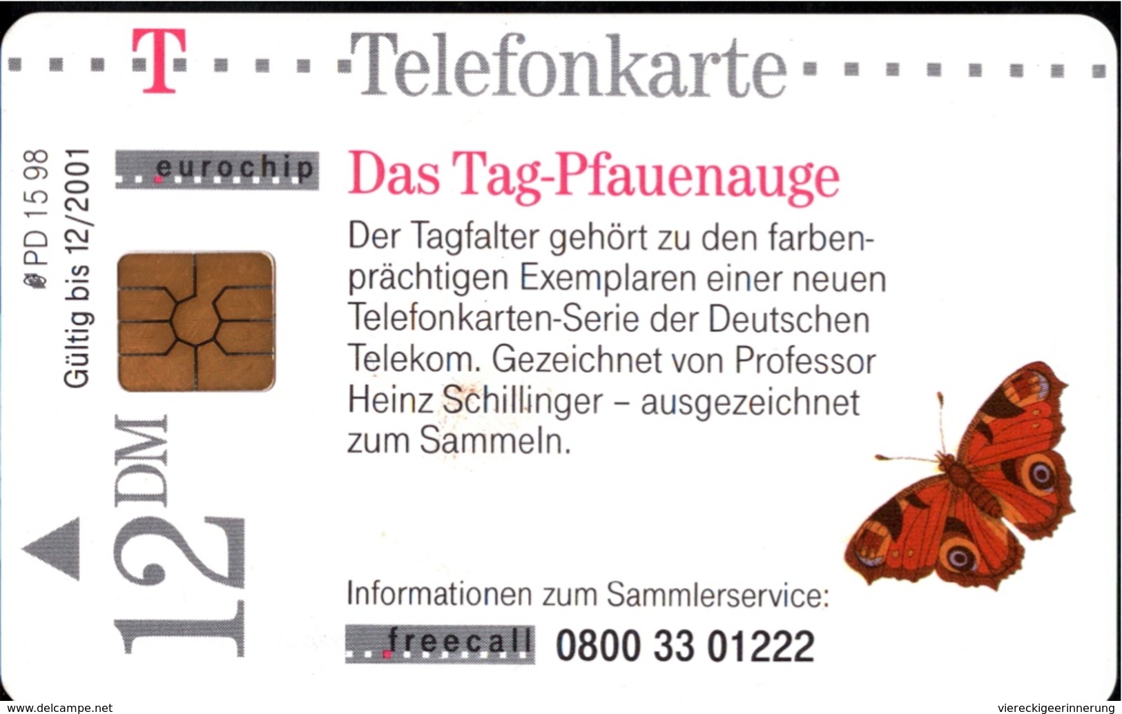 ! Telefonkarte, Telecarte, Phonecard, 1998, PD15, Tag-Pfauenauge, Schmetterling, Butterfly, Papillon, Germany - P & PD-Serie : Sportello Della D. Telekom