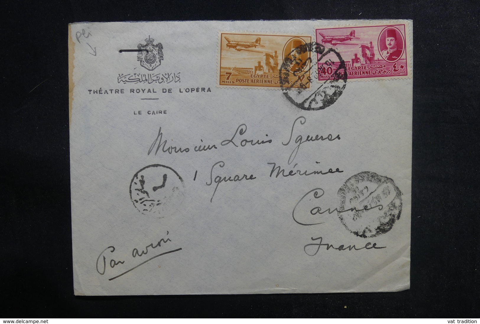 EGYPTE - Enveloppe Du Théâtre Royal De L 'Opéra Du Caire Pour La France En 1952, Affranchissement Plaisant - L 38946 - Lettres & Documents