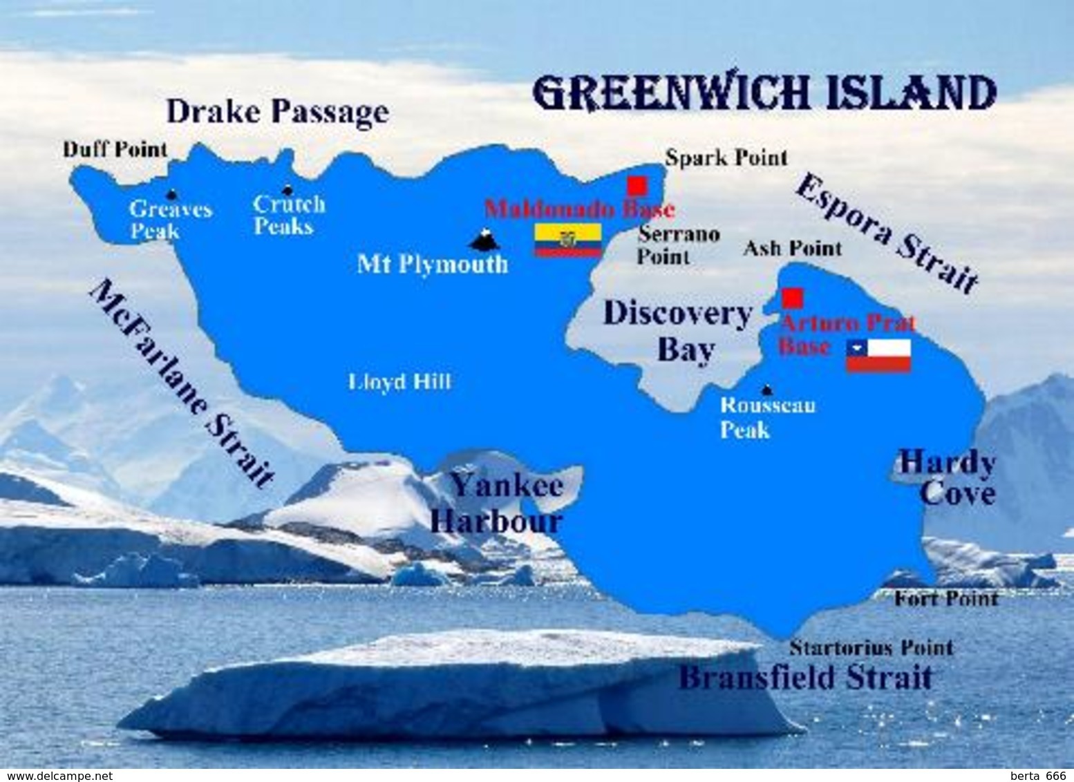 Antarctica Greenwich Island Map New Postcard Antarktis Landkarte AK - Sonstige & Ohne Zuordnung