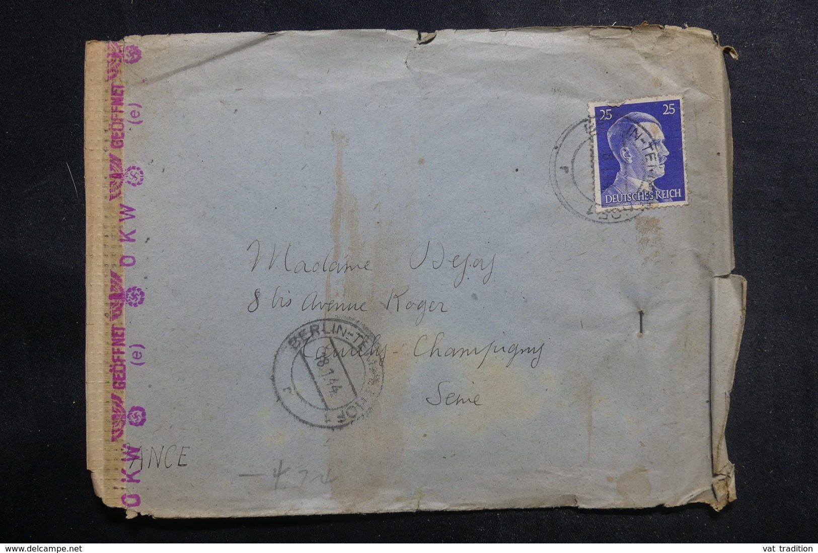 ALLEMAGNE - Enveloppe De Berlin Pour La France En 1944 Avec Contrôle Postal - L 38951 - Lettres & Documents