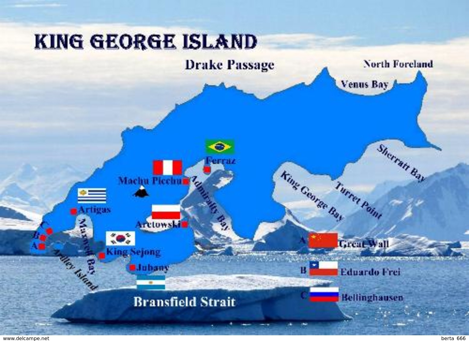 Antarctica King George Island Map New Postcard Antarktis Landkarte AK - Sonstige & Ohne Zuordnung