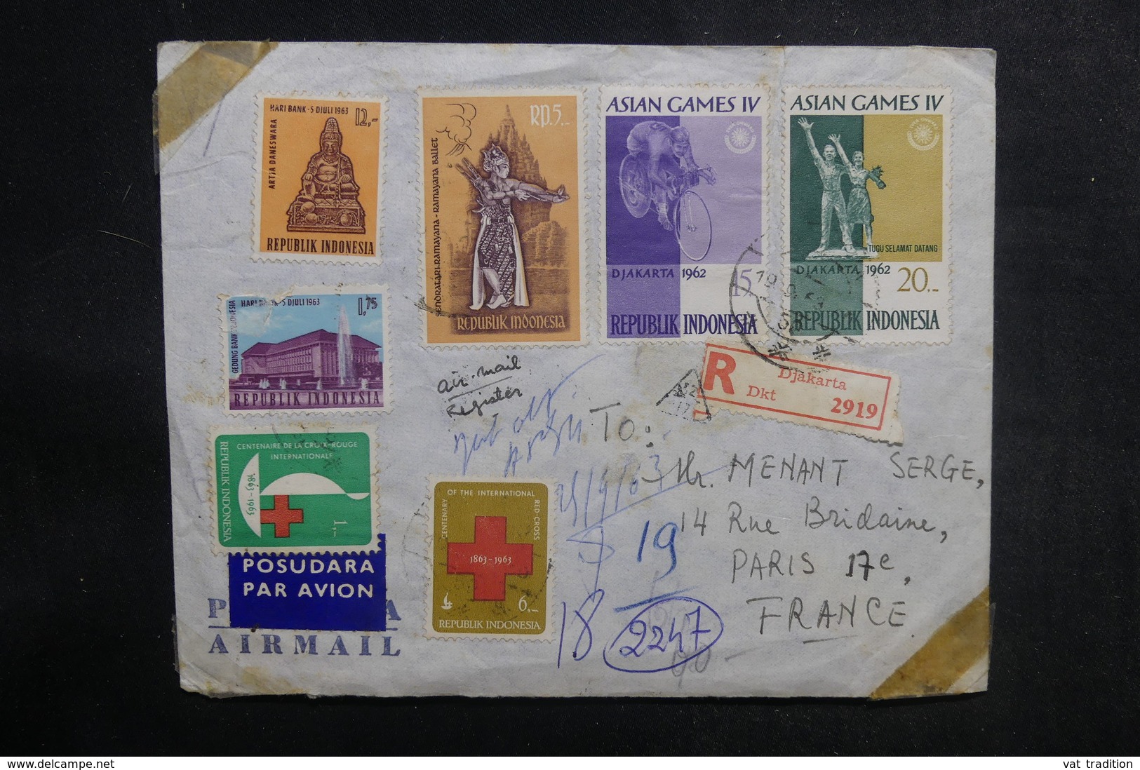 INDONÉSIE - Enveloppe En Recommandé De Djakarta Pour La France En 1963, Affranchissement Plaisant - L 38956 - Indonésie