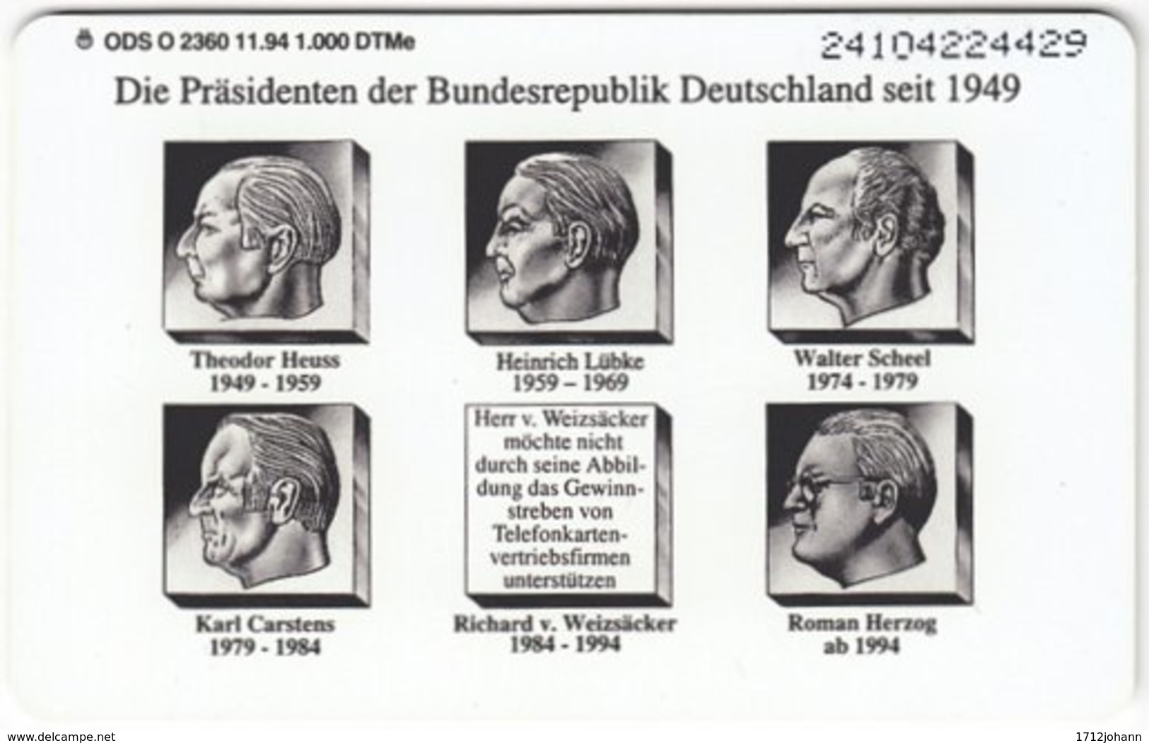 GERMANY O-Serie B-235 - 2360 11.94 - Painting, Politicians - MINT - O-Series: Kundenserie Vom Sammlerservice Ausgeschlossen