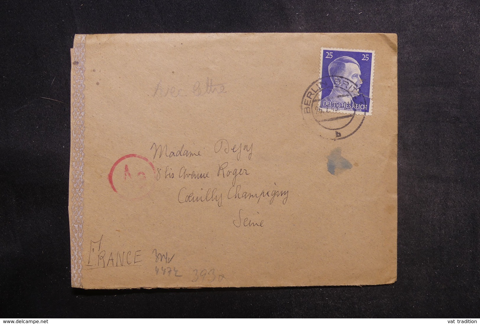 ALLEMAGNE - Enveloppe De Berlin Pour La France En 1943 Avec Contrôle Postal - L 38961 - Lettres & Documents