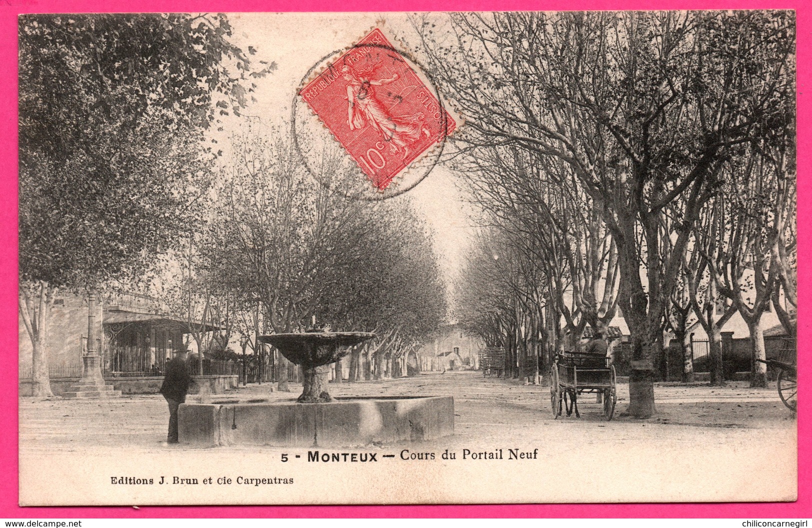 Monteux - Cours Du Portail Neuf - Fontaine - Calèche - Attelage - Animée - Edit. J. BRUN Et Cie Carpentras - 1907 - Monteux