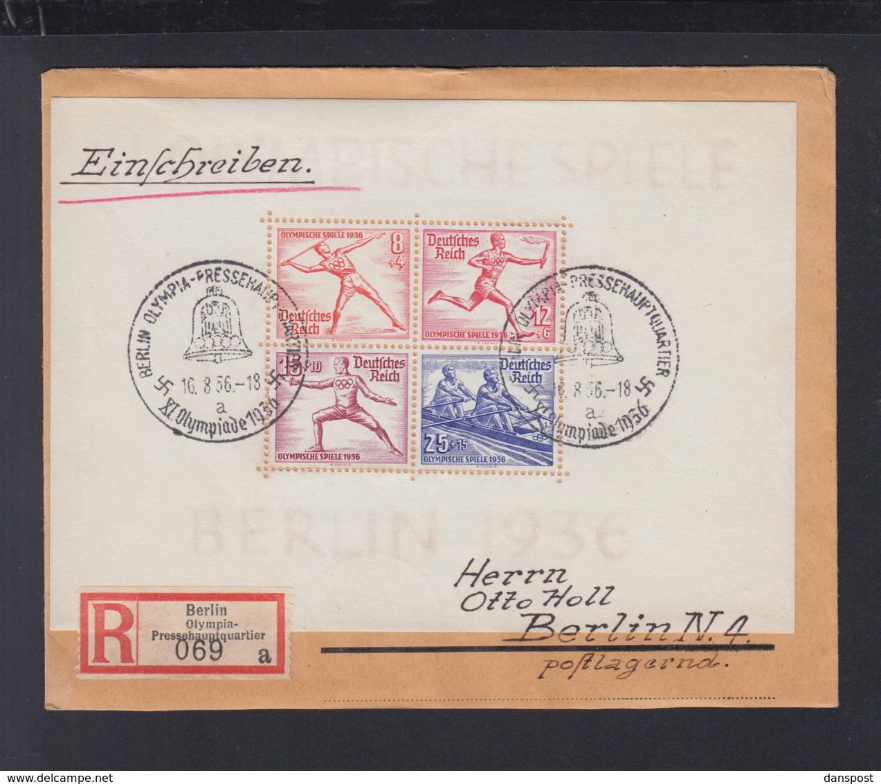 Dt. Reich Olympia 1936 Block Auf R-Brief - Storia Postale