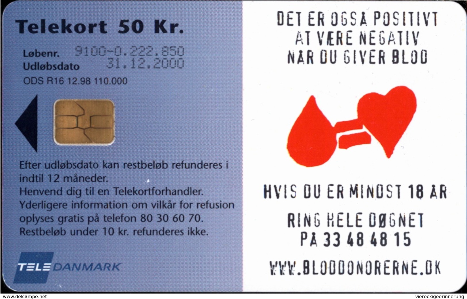 ! 50 Kr Telefonkarte, Telekort, Phonecard, 1998, R16 Dänemark, Tele Danmark, Denmark, Blood - Denmark