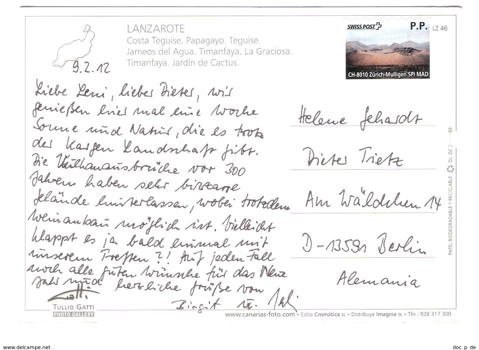 Spain - Lanzarote - PRIVAT PRE-PAYE TICKET - BIGLIETTO PRE-PAGATO - Private Post - Swiss Post P.P. Stamp - Lanzarote