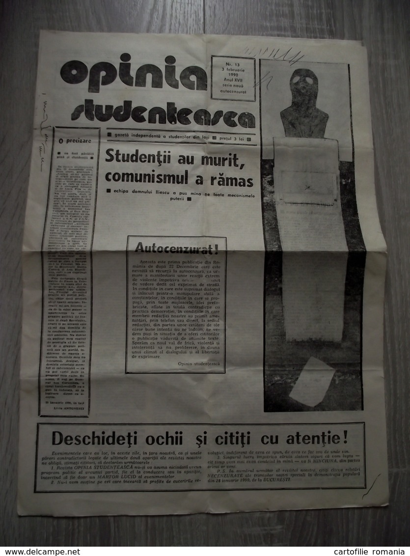 Romania - Iasi - Students Opinion - Independent Newspaper After 1989 Revolution - Cultural Magazine - 1990 - 4 Pages - Ontwikkeling