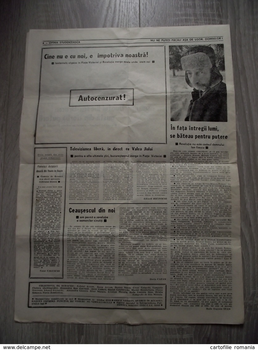 Romania - Iasi - Students Opinion - Independent Newspaper After 1989 Revolution - Cultural Magazine - 1990 - 4 Pages - Ontwikkeling