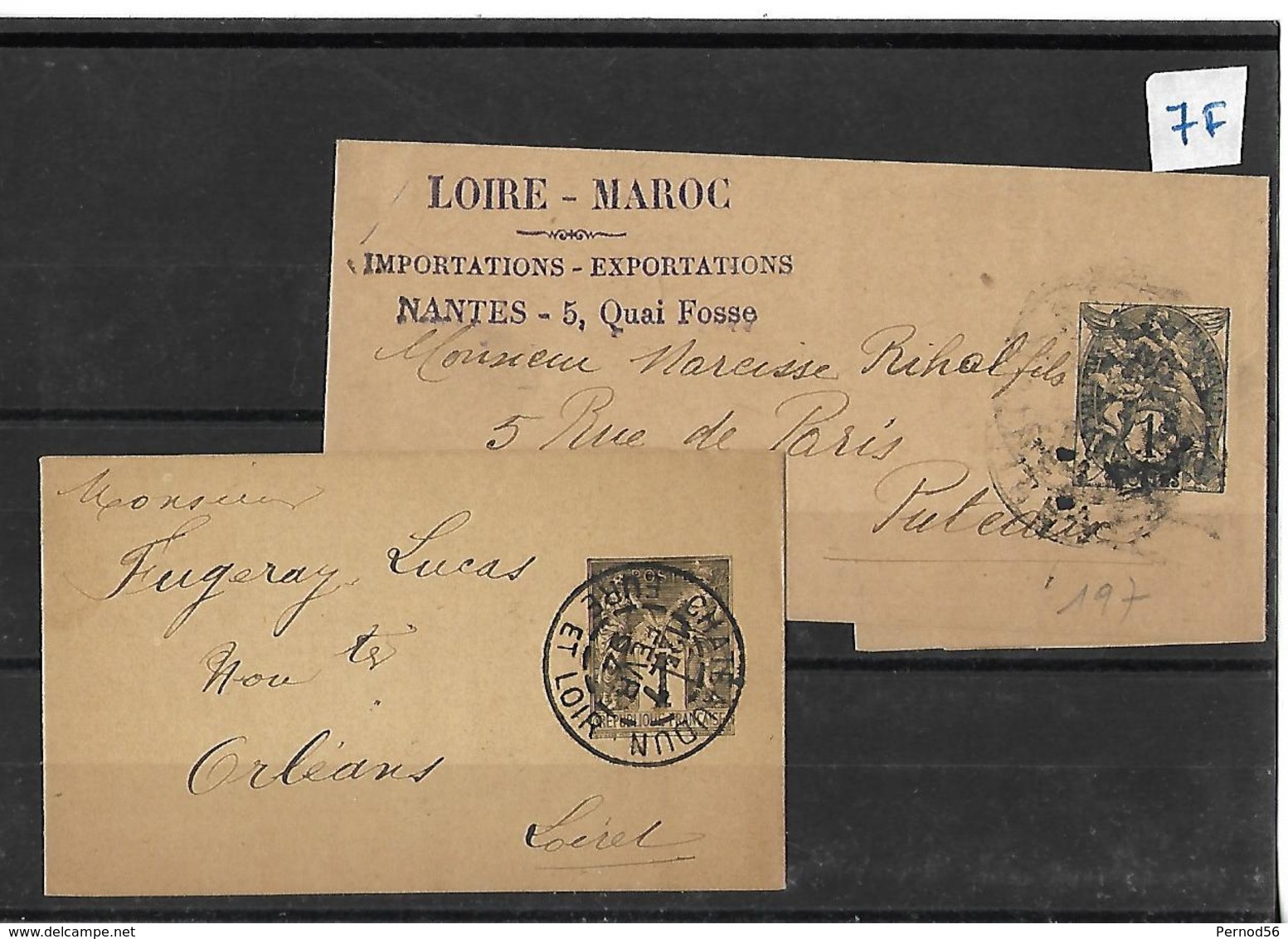 Lot De 2 Timbres " Entier Postal SAGE 1 C Et  BLANC 1 C  TAD Chateaudun PUB LOIRE MAROC - Lettres & Documents