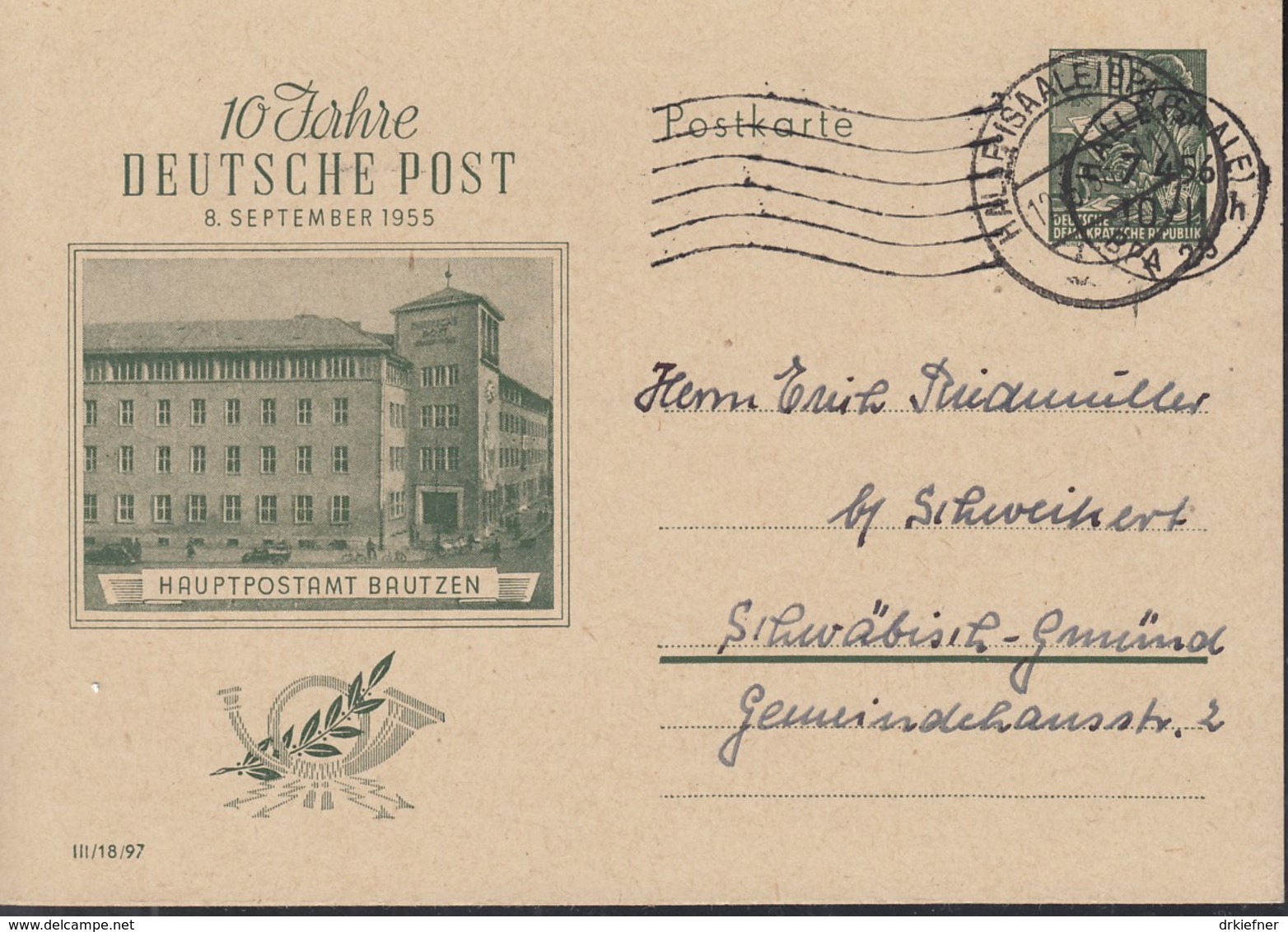 DDR  P 66,  Gebraucht, Stempel: Halle 7.4.1956 - Postkarten - Gebraucht