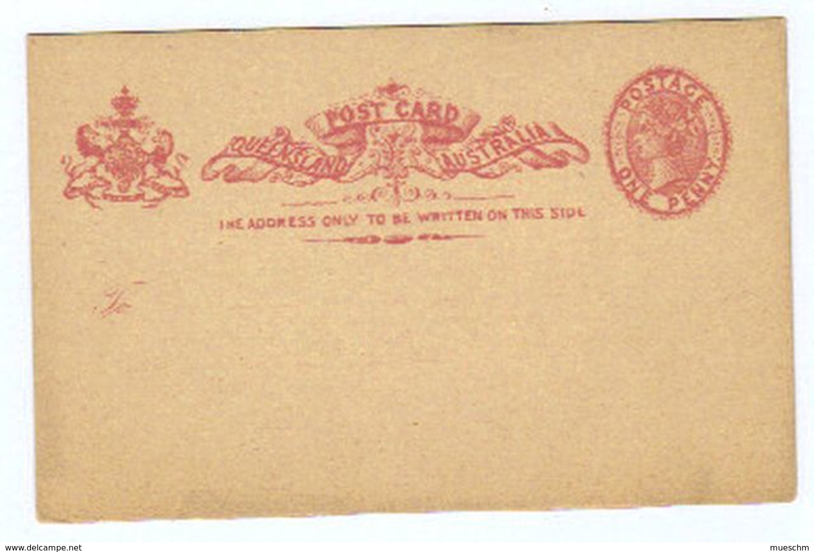 Australien/Queensland, Ungebrauchte "POST CARD" Mit Eingedruckter Frankatur "one Penny" (9227W) - Briefe U. Dokumente