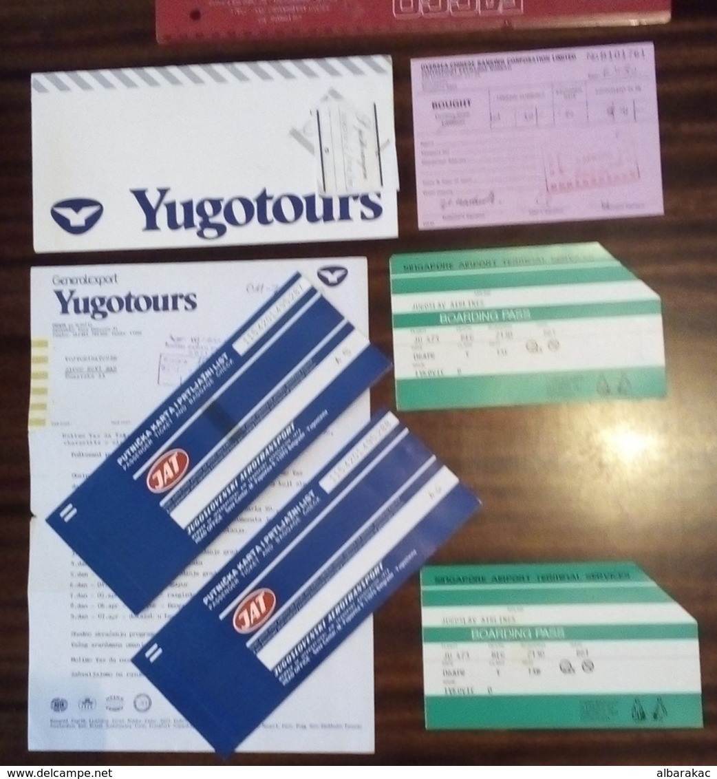 Yugoslavia JAT Airways -  Passenger Ticket And Baggage Check, Beograd - Singapore 1990, Two Card - Mundo