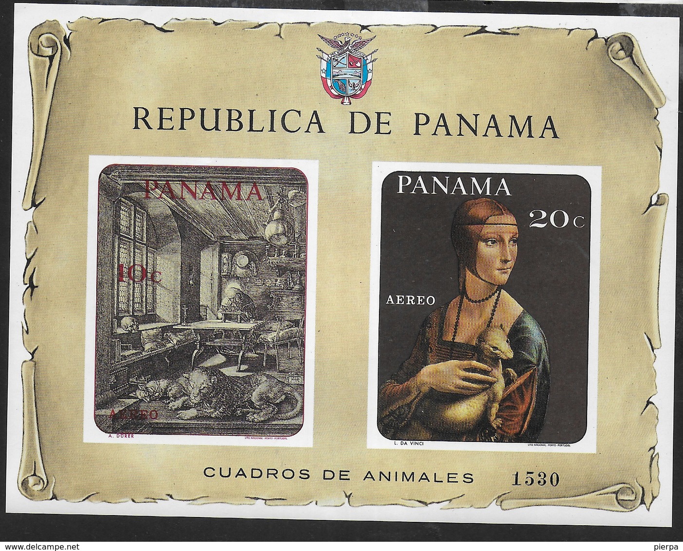 PANAMA - 1967 - DURER - L. DA VINCI - QUADRI CON ANIMALI - FOGLIETTO NUOVO **( MICHEL BL 78) - Altri & Non Classificati