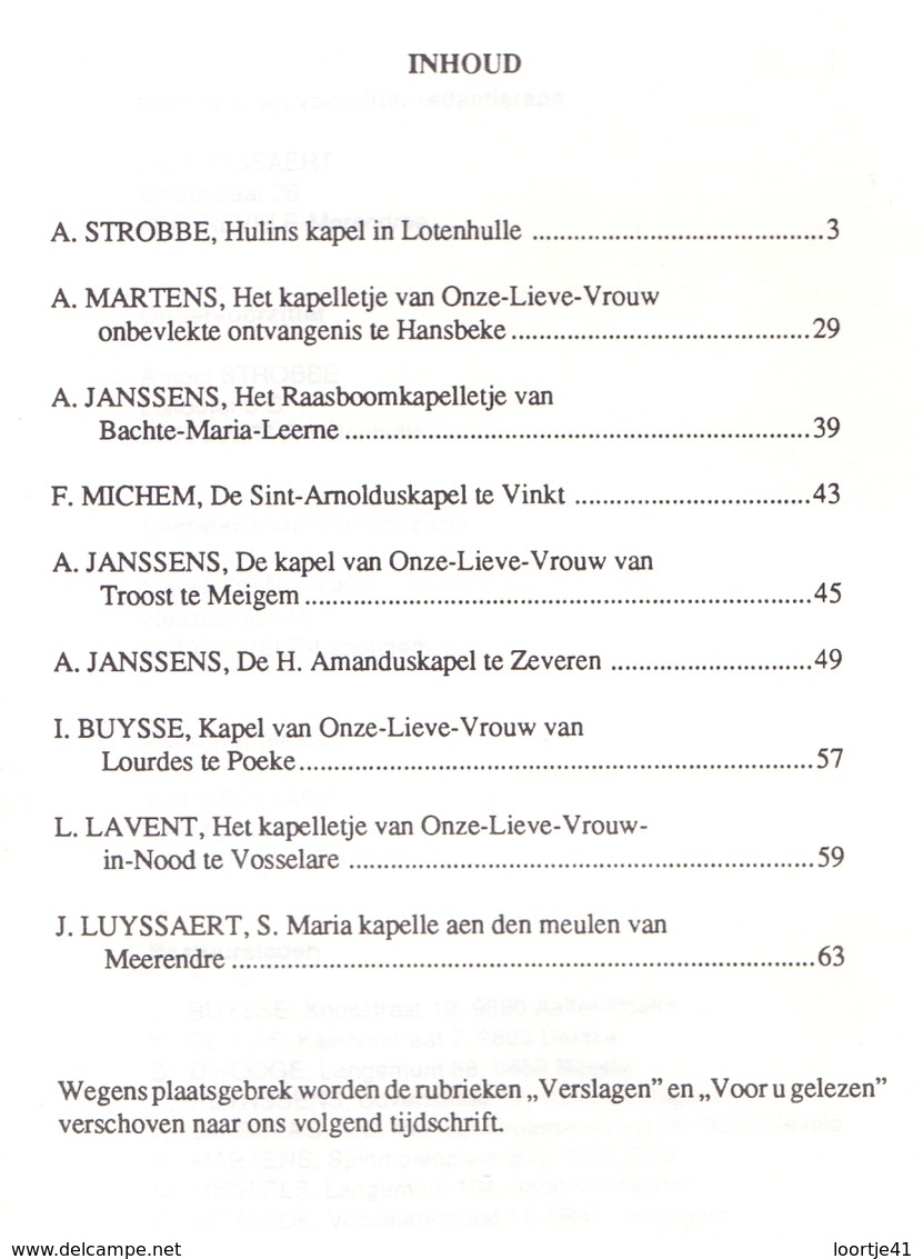 Tijdschrift Het Land Van Nevele - Artikels Over Kapellen Oa Hansbeke Vinkt Poeke Merendree Meigem Bachte  1988 - Histoire