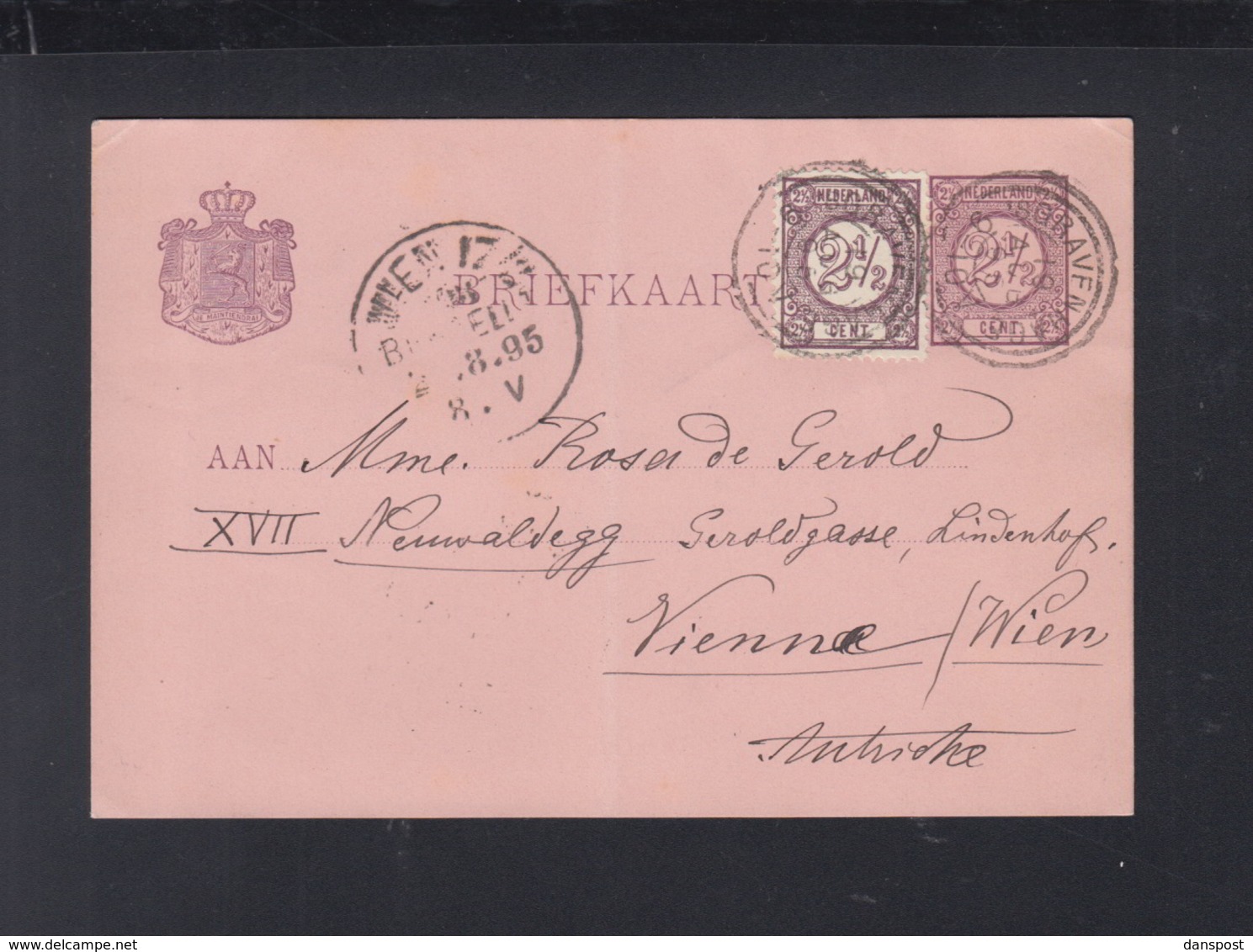 Niederlande GSK Mit ZuF 1895 Nach Wien - Briefe U. Dokumente