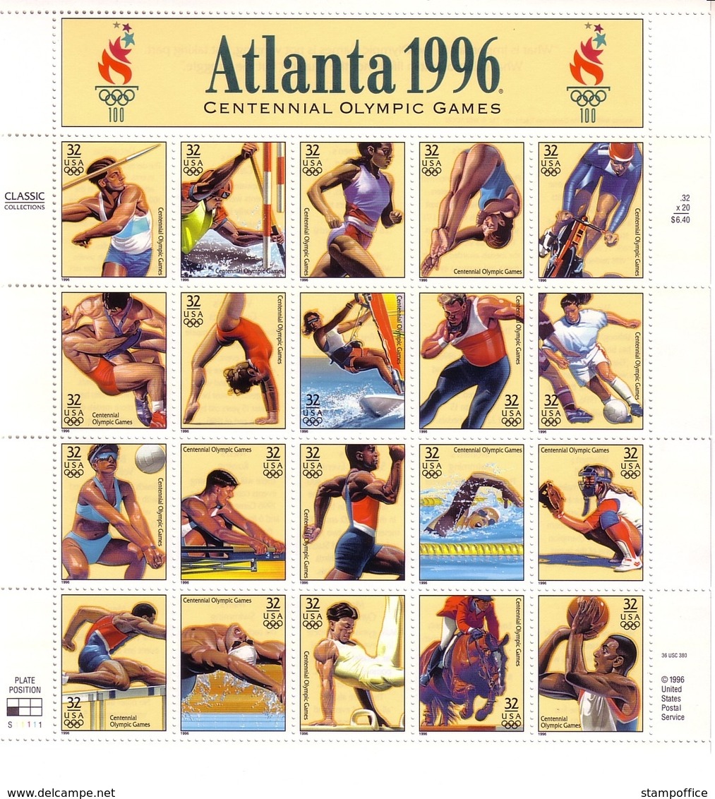 USA MI-NR. 2705-2724 ** KLEINBOGEN SOMMEROLYMPIADE ATLANTA 1996 BASKETBALL BASEBALL - Blocchi & Foglietti