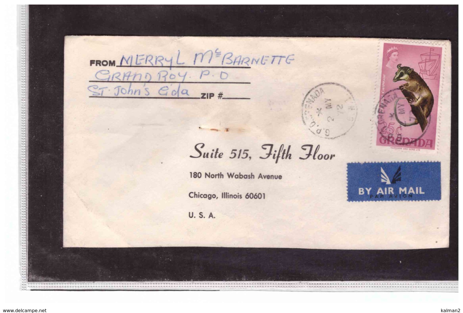 TEM10249   -   GRENADA   -  AIR  MAIL COVER TO  CHICAGO- U.S.A. - Grenada (1974-...)