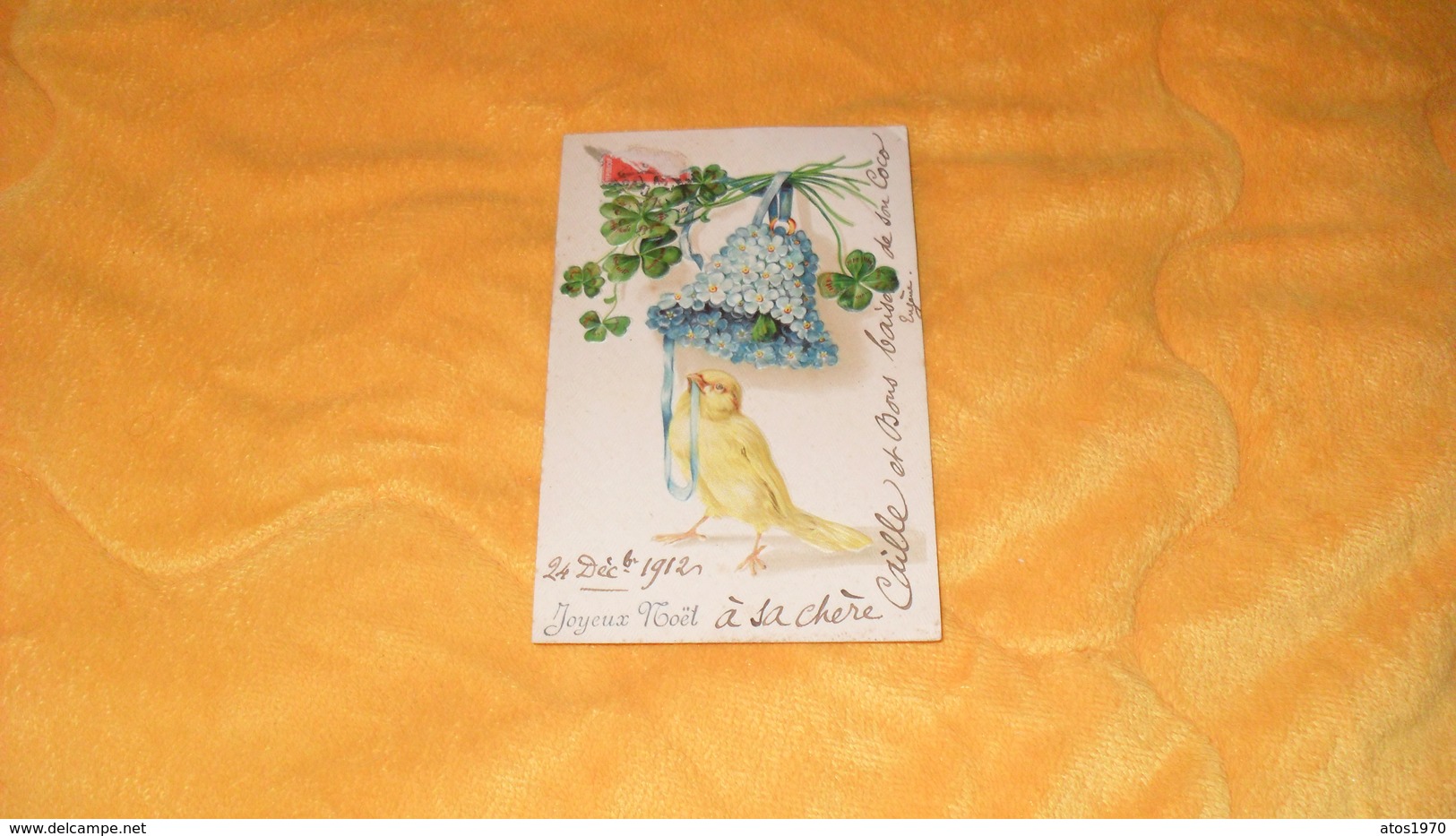 CARTE POSTALE GAUFREE ANCIENNE CIRCULEE DE 1912.../ JOYEUX NOEL..FLEURS .CLOCHE CANARI ?... - Santa Claus