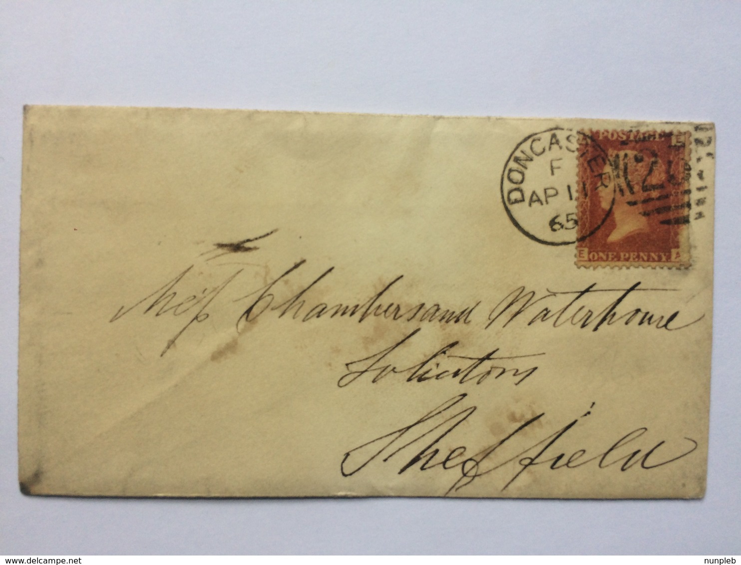 GB Victoria 1868 Cover Doncaster To Sheffield Tied With 1d Red Plate 86 - Storia Postale