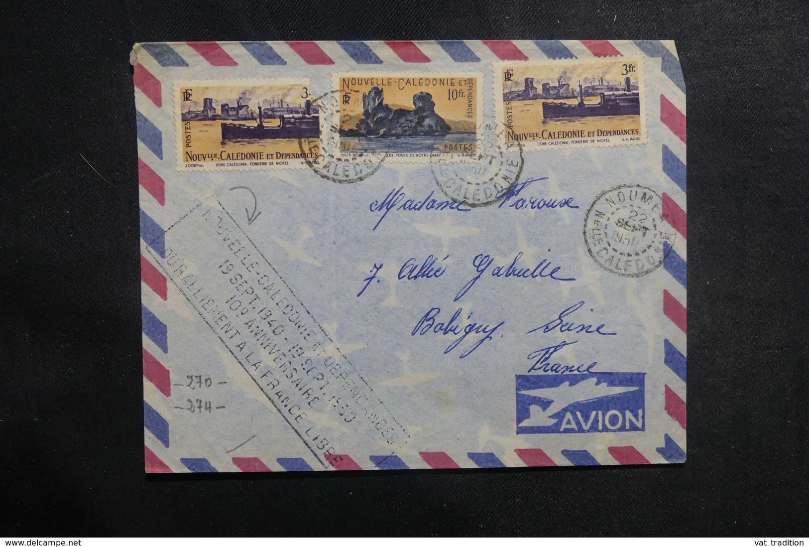 NOUVELLE CALEDONIE - Cachet Commémoratif Du Ralliement Avec La France Sur Enveloppe En 1950 - L 39014 - Lettres & Documents