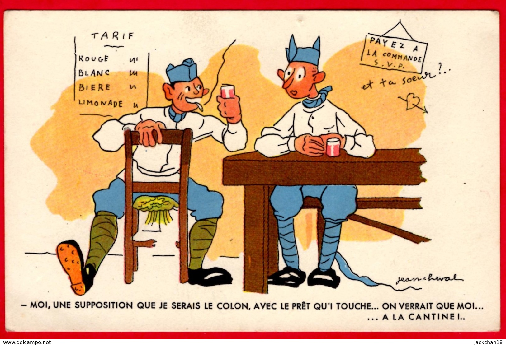 -- CARTE HUMOUR MILITAIRE / ILLUSTRATEUR JEAN CHEVAL -- - Cheval