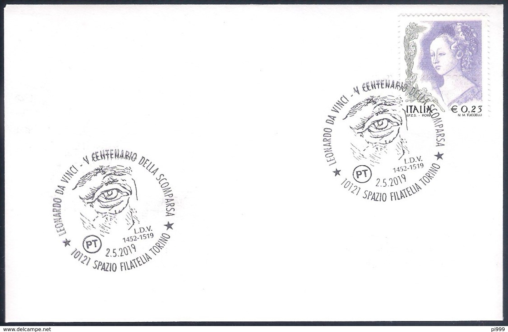 Italia Italy (2019) Special Postmark: Torino; Leonardo Da Vinci (500th Anniversary Of Death) - Altri & Non Classificati