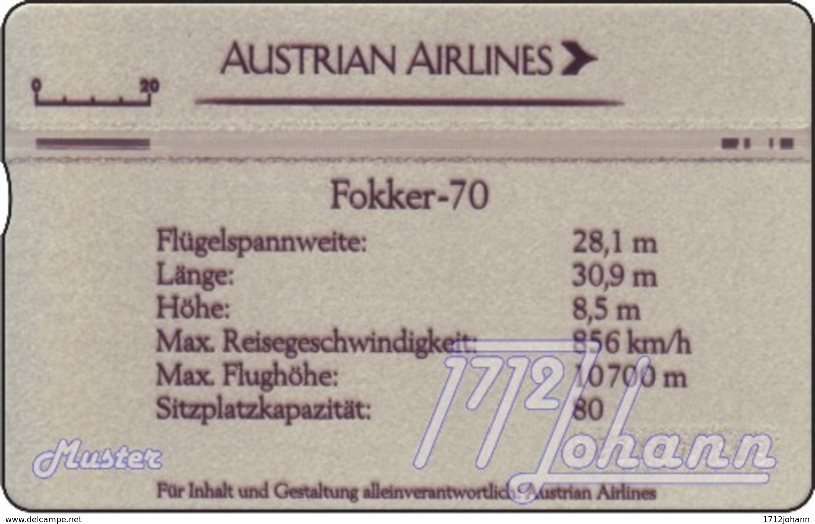 TWK Österreich Privat: "AUA - Fokker 70" Gebr. - Oesterreich