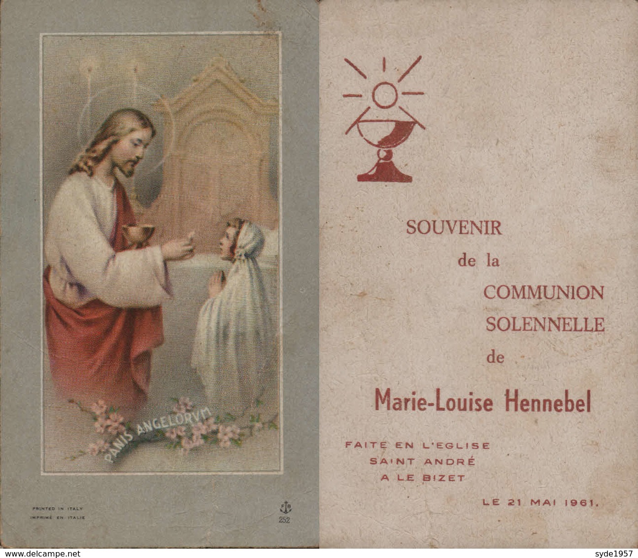 Souvenir De Communion Marie-Louise Hennebel - 21 Mai 1961 - Eglise Saint-André à Le Bizet - Communion