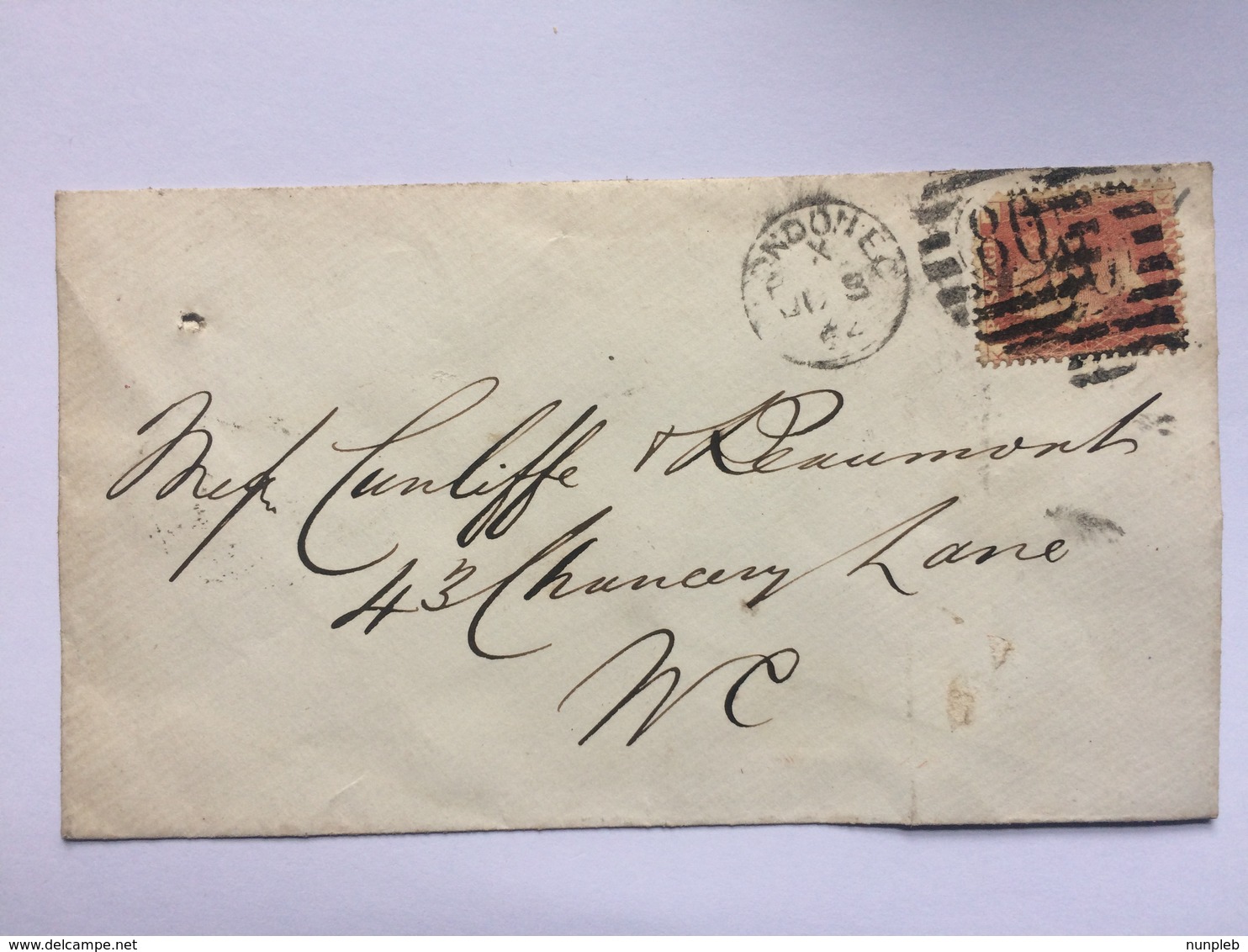 GB Victoria Cover 1864 London Internal Tied With Penny Red - Brieven En Documenten