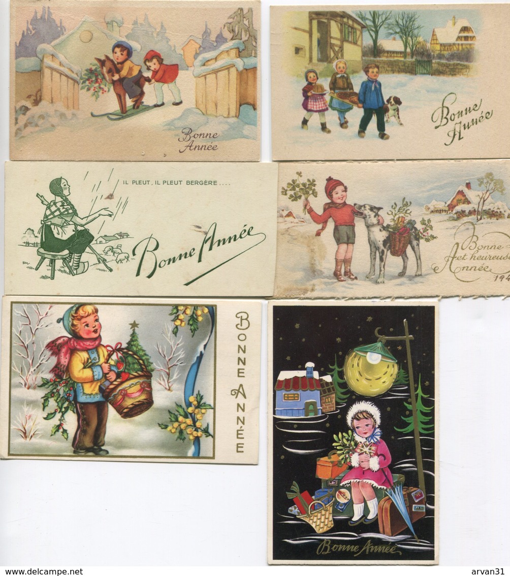 BONNE ANNEE - LOT De 6 CARTES MIGNONETTES  Sur LES ENFANTS   - - New Year