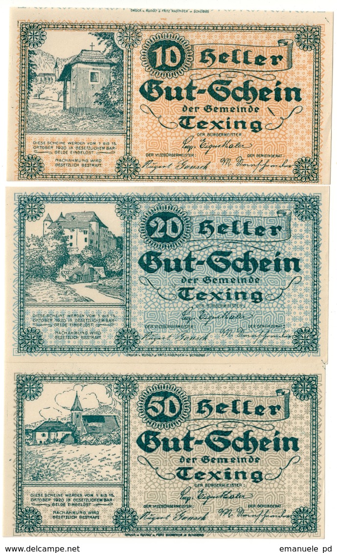 Austria Notgeld Lot / Set - TEXING X 3 - Austria