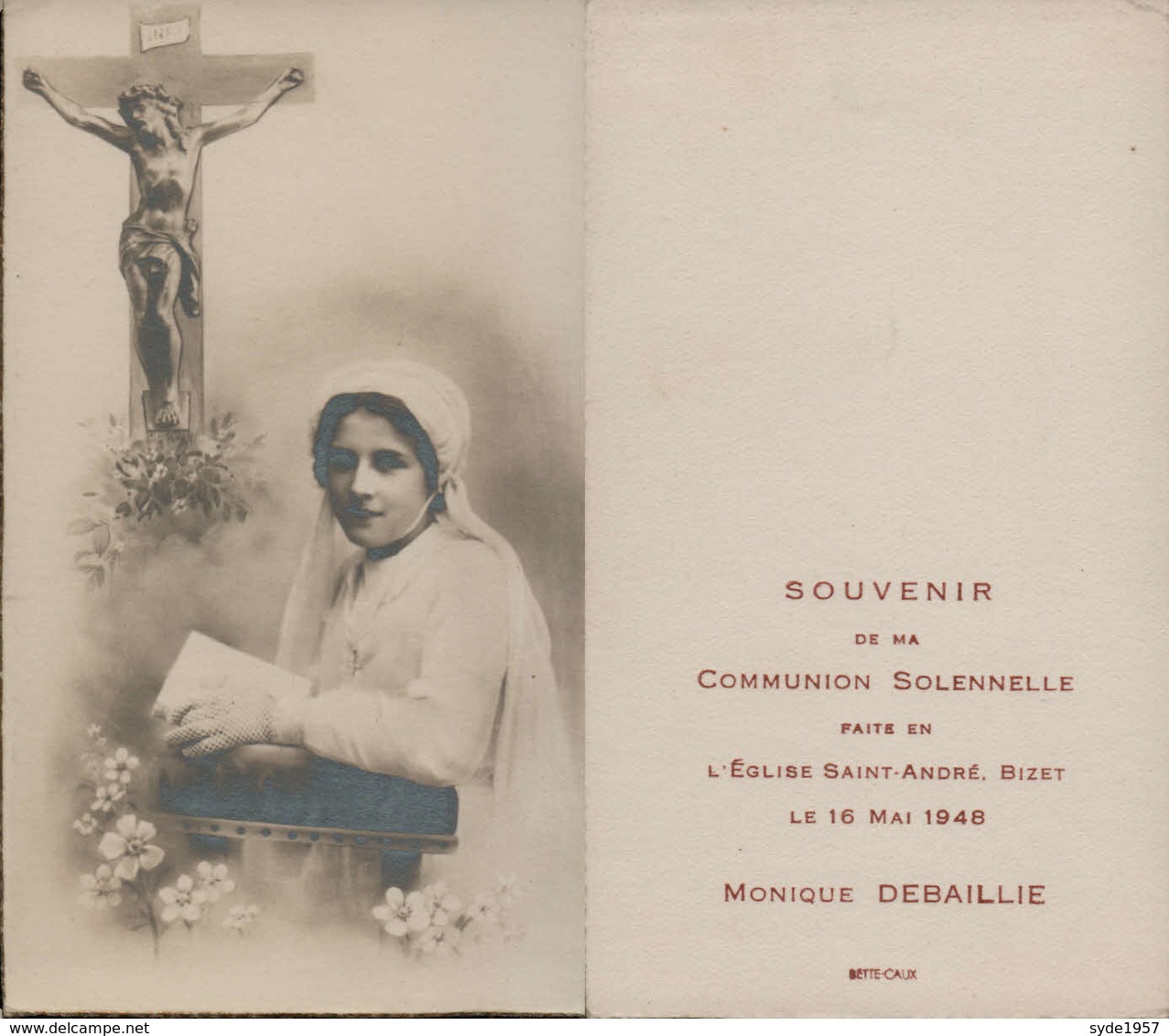 Souvenir De Communion Debaillie Monique18 Mai 1948  -Eglise Saint André à Le Bizet - Communion